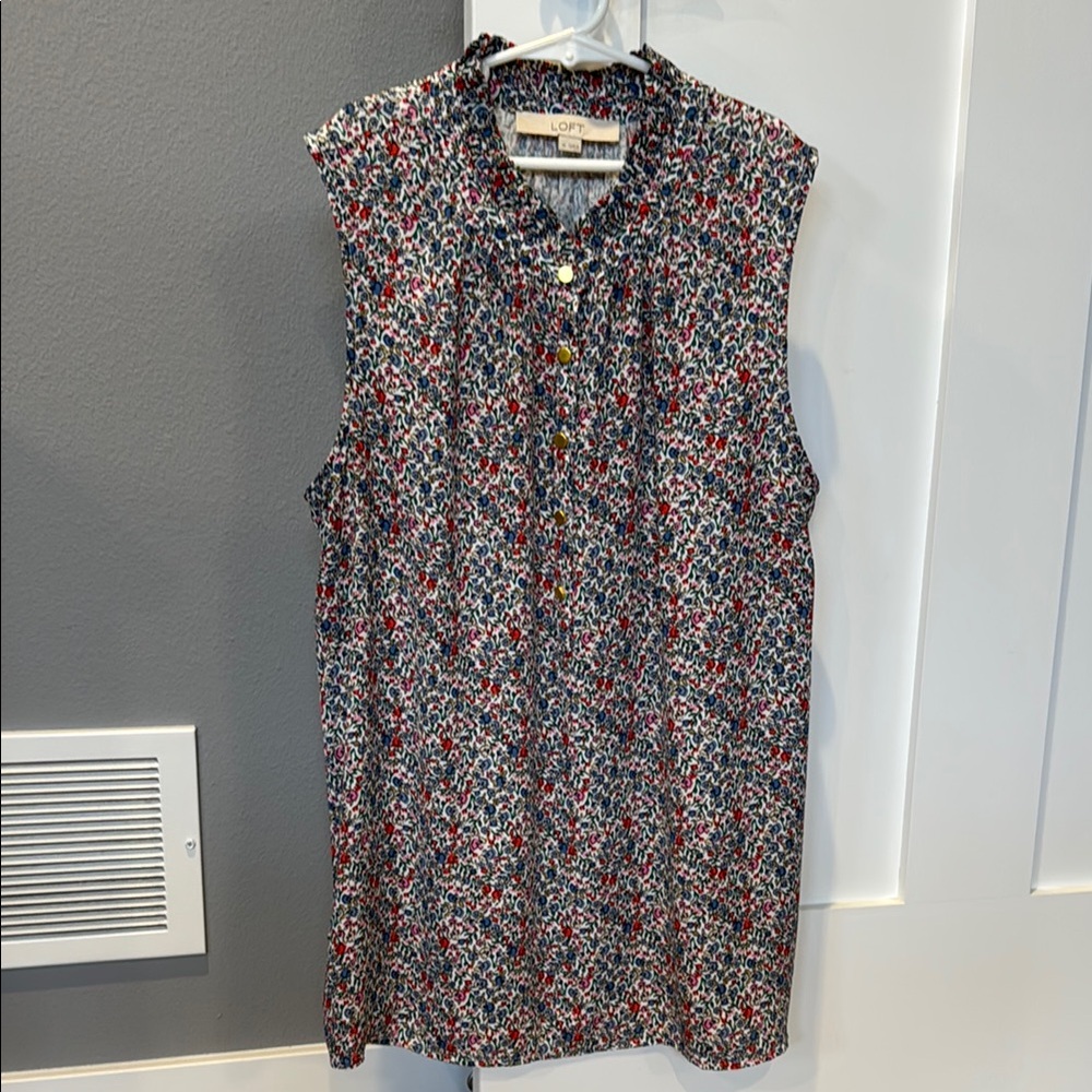 LOFT Mixed Media Ruffle Neck Sleeveless Shell